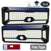  Solar Lights Outdoor, Wireless 136LED Lights of 4 Sides with Wide Lighting Area,Super Bright,Easy Installation ，Waterproof Security Lights for Front Door, Garden, Patio,Yard(2 Pack)