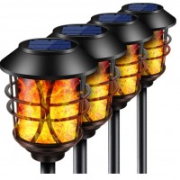 HMCITY Solar Lights Metal Flickering Flame Solar Torches Lights Waterproof Outdoor Heavy Duty Lighting Solar Pathway Lights Landscape Lighting Dusk to Dawn Auto On/Off for Garden Patio Yard, 4 Pack