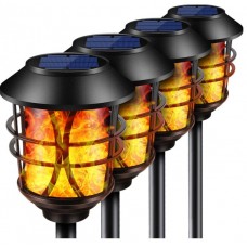 HMCITY Solar Lights Metal Flickering Flame Solar Torches Lights Waterproof Outdoor Heavy Duty Lighting Solar Pathway Lights Landscape Lighting Dusk to Dawn Auto On/Off for Garden Patio Yard, 4 Pack