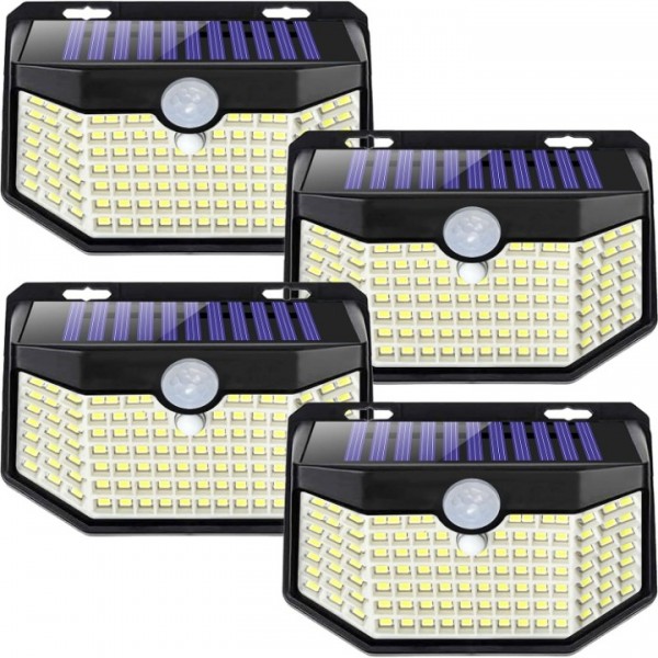 HMCITY 120 LED Outdoor Solar Lights with Motion Sensor,1 2 4 6 8 10 12 Pack,Black Shell & White Shell, Daylight White & Warm White