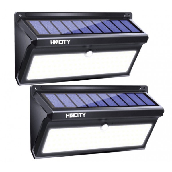 HMCITY Technology Solar Lights Outdoor, Wireless 100 LED Solar Motion Sensor Lights Waterproof Security Lighting Outdoor for Front Door, Backyard, Steps, Garage, Garden(2000LM, 2PACK)