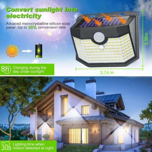 HMCITY 120 LED Outdoor Solar Lights with Motion Sensor,1 2 4 6 8 10 12 Pack,Black Shell & White Shell, Daylight White & Warm White
